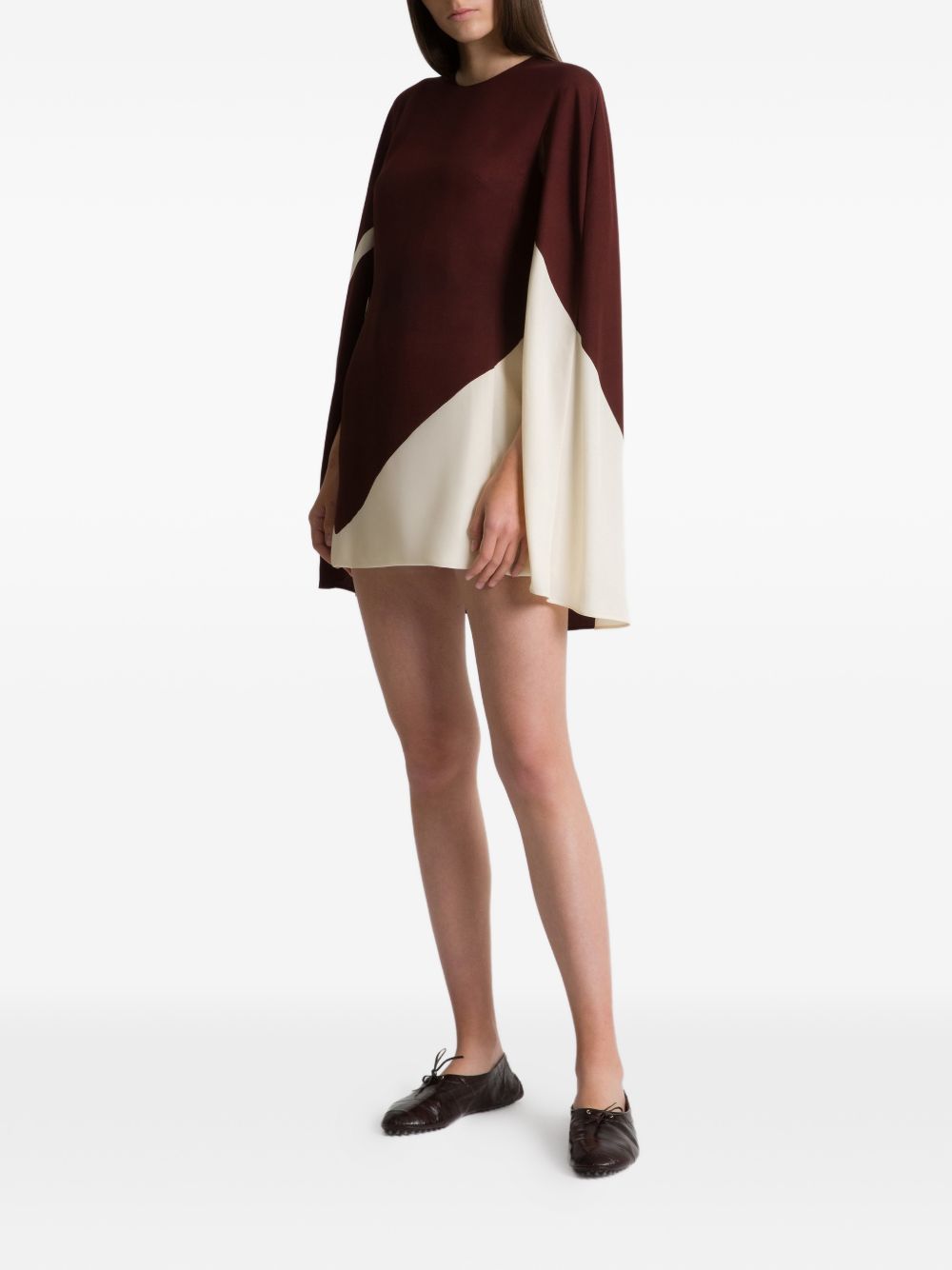 Abito mini con design color-block in marrone 