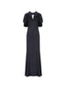 Long blue satin dress