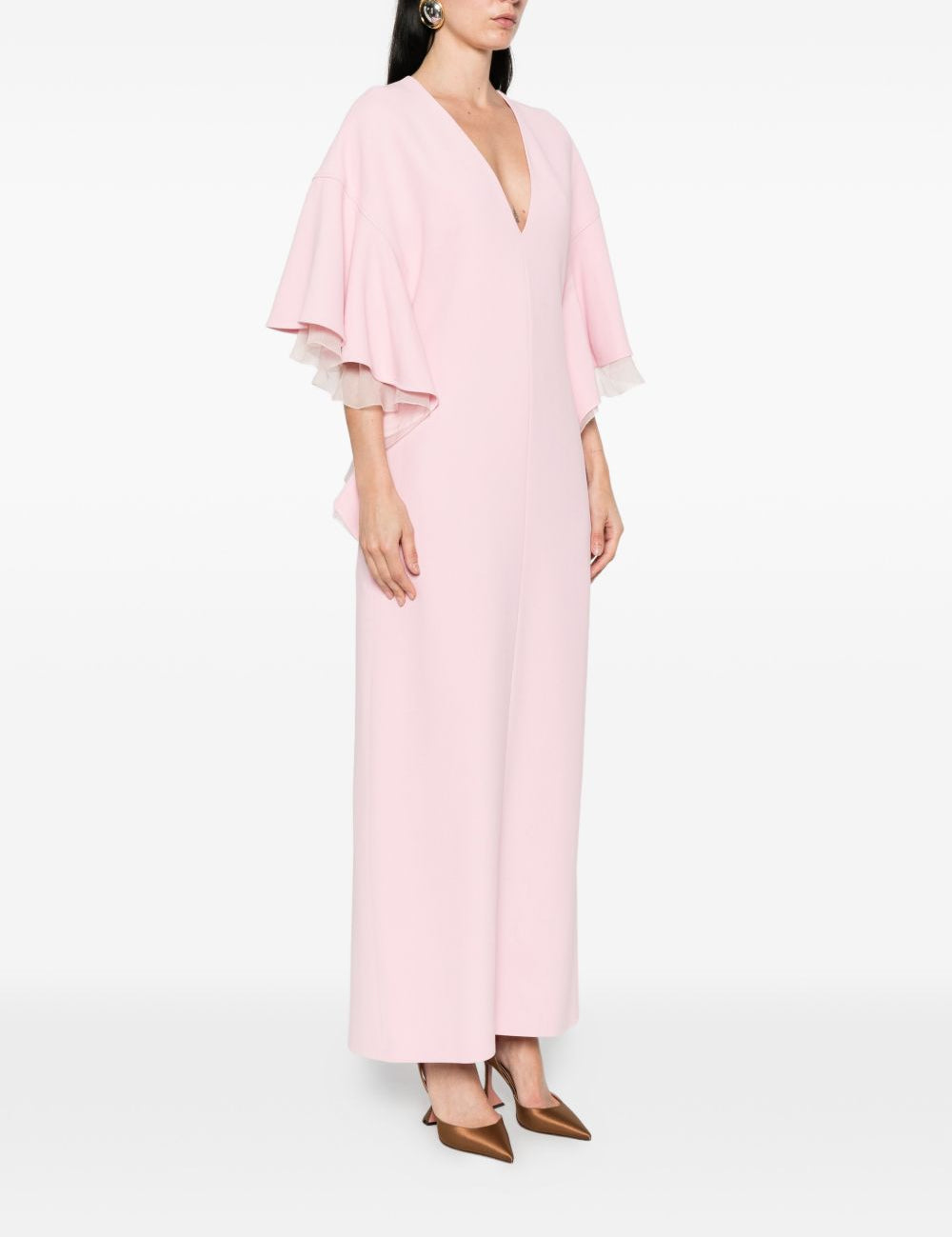 Abito lungo con scollo a V in rosa 