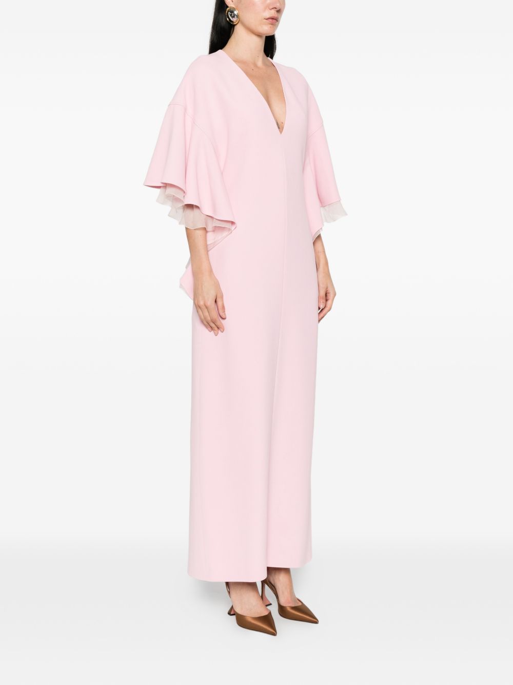 Abito lungo con scollo a V in rosa 