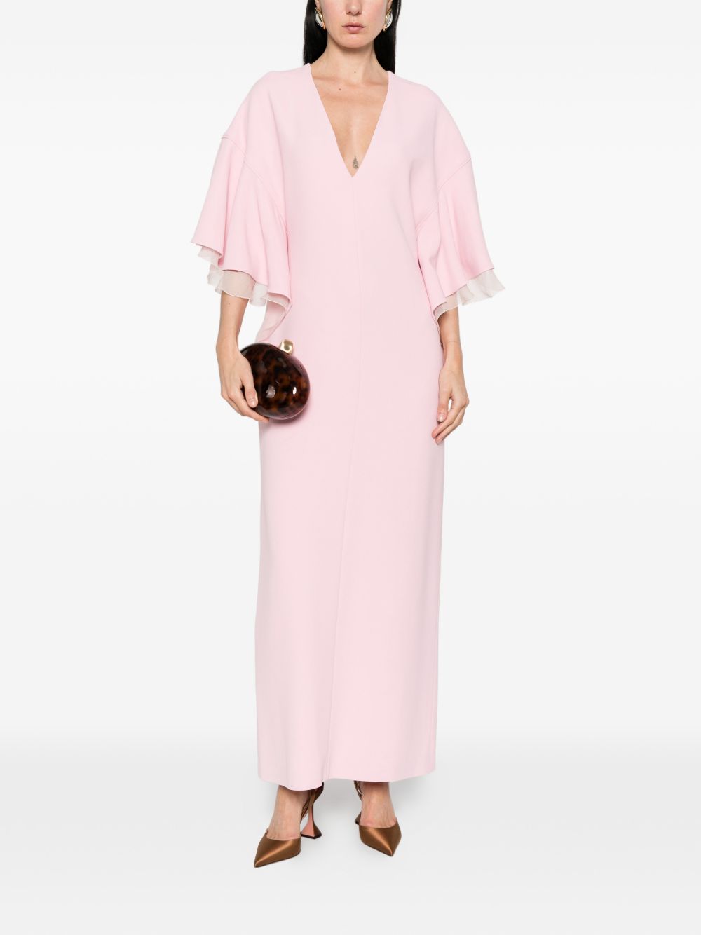Abito lungo con scollo a V in rosa 