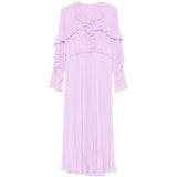 Abito midi con ruches in lilla 