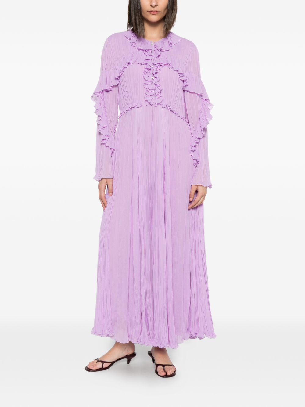 Abito midi con ruches in lilla 