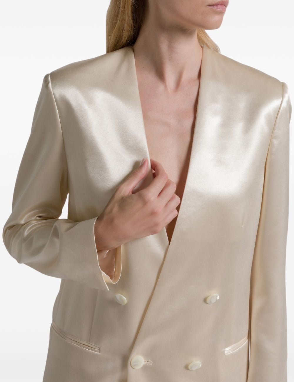 Giacca doppiopetto satinata in avorio Alberta Ferretti - donna 