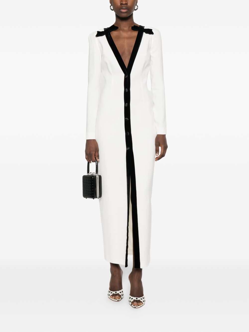 Abito lungo con fiocco in bianco e nero Alessandra Rich - donna 