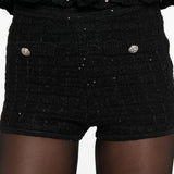 Shorts in maglia con pailletes in nero Alessandra rich - donna 