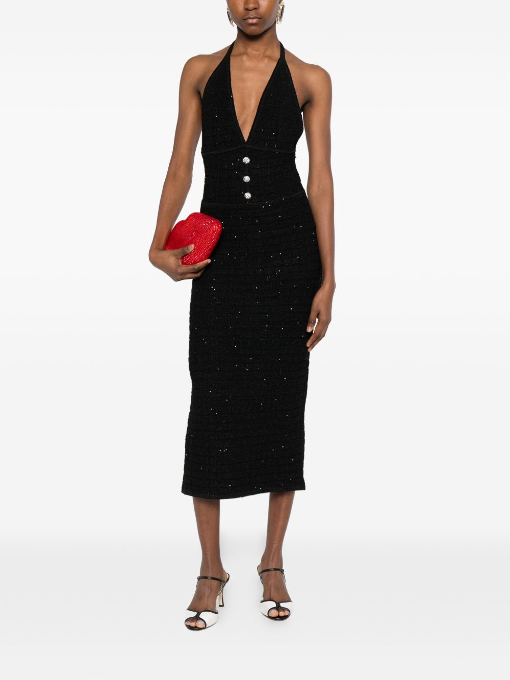 Abito midi con scollo a V in nero Alessandra Rich - donna 