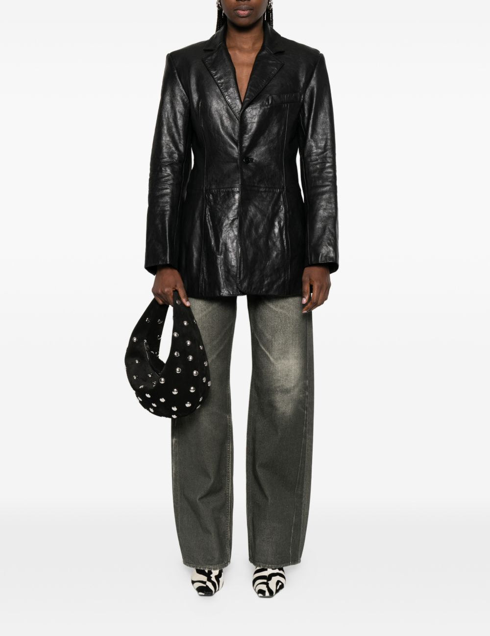 Blazer squadrato in pelle in nero Alexander wang - donna 