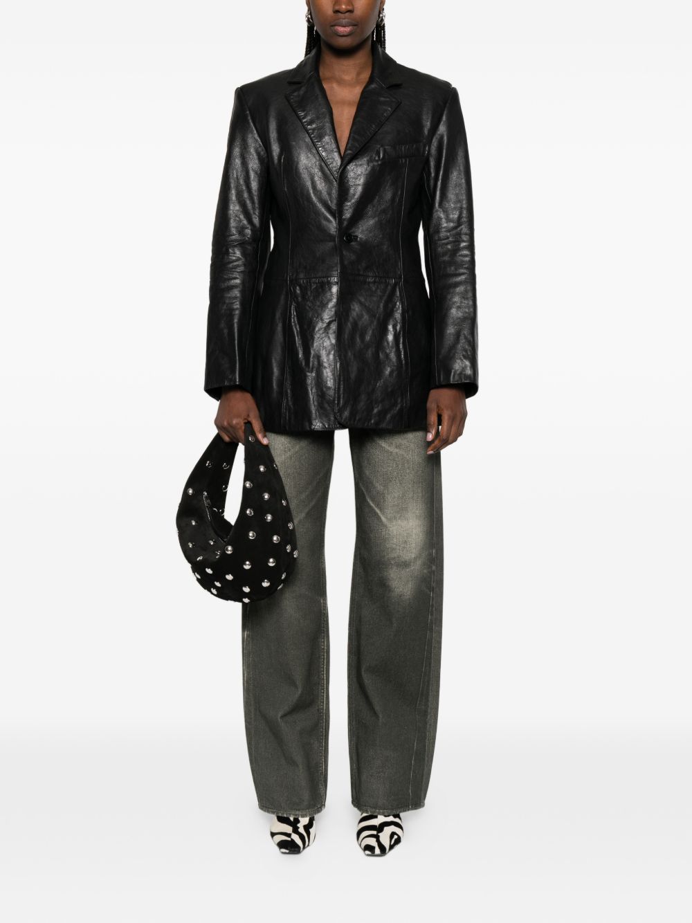 Blazer squadrato in pelle in nero Alexander wang - donna 