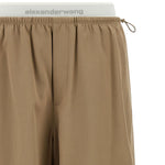 Pantaloni con cintura a doppio strato e logo in marrone Alexander wang - donna 
