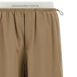 Pantaloni con cintura a doppio strato e logo in marrone Alexander wang - donna 
