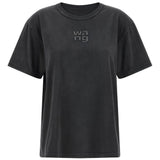 T-shirt con logo e strass in nero Alexander wang - donna 
