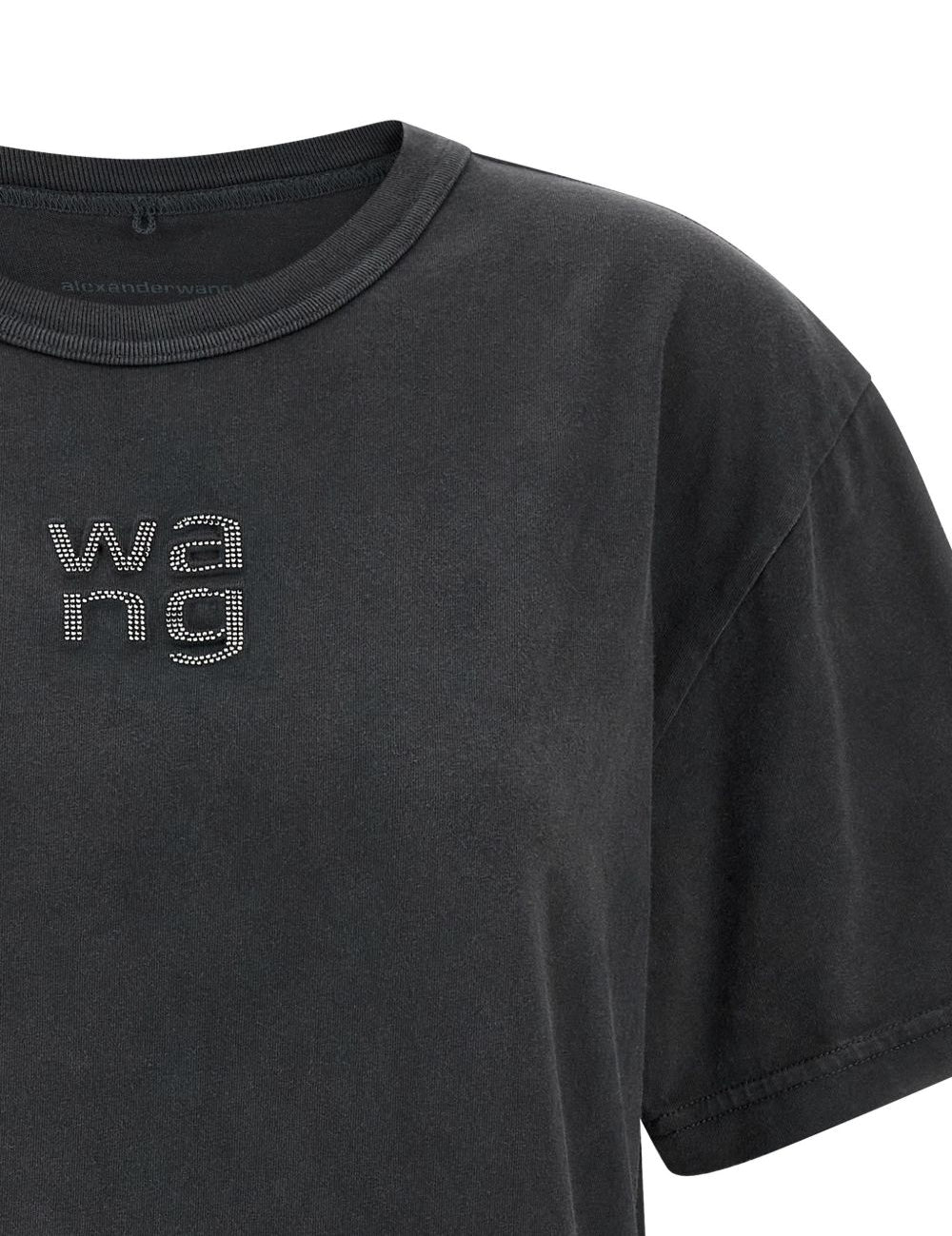 T-shirt con logo e strass in nero Alexander wang - donna 