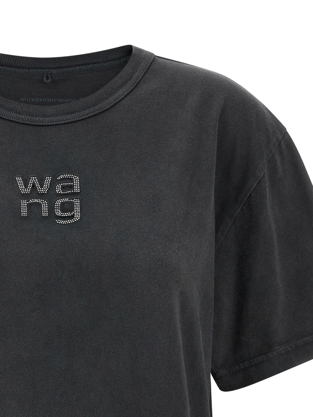 T-shirt con logo e strass in nero Alexander wang - donna 