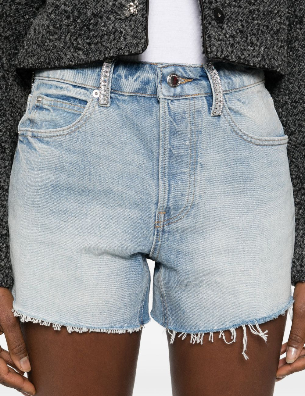 Shorts in denim con cristalli in blu Alexander wang - donna 