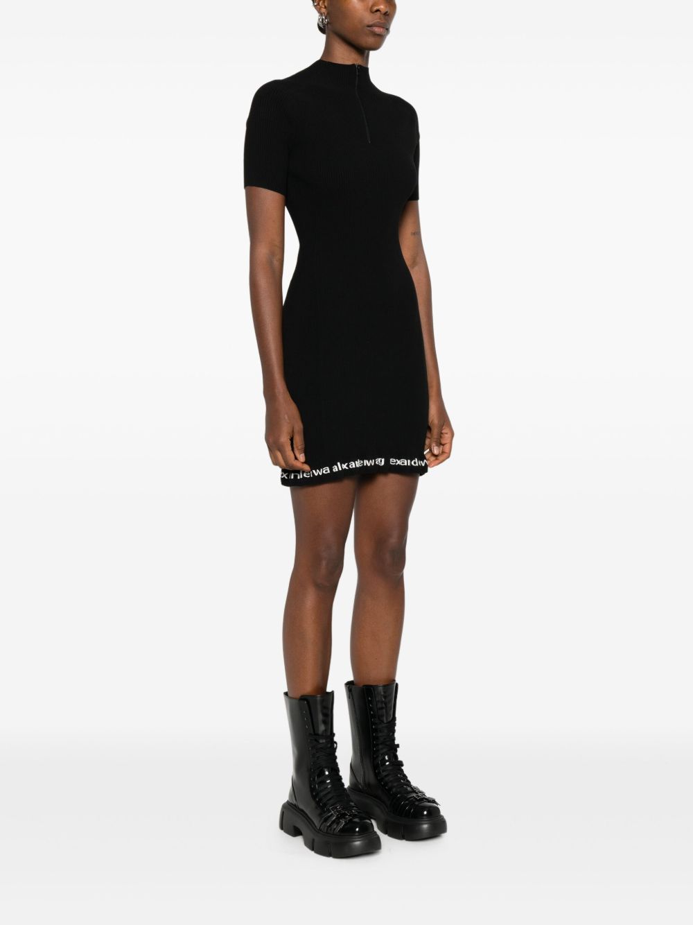 Abito midi a coste con logo  in nero Alexander wang - donna 
