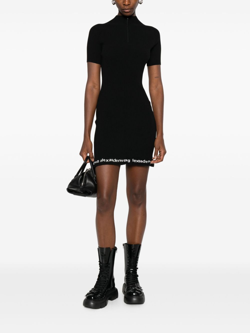 Abito midi a coste con logo  in nero Alexander wang - donna 