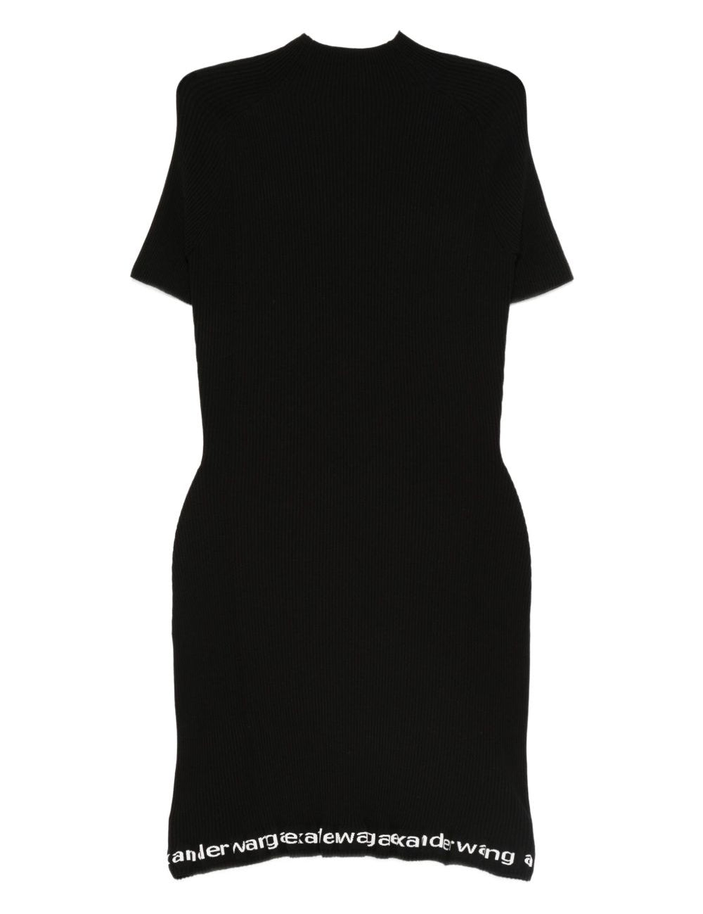 Abito midi a coste con logo  in nero Alexander wang - donna 