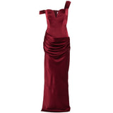 Abito maxi satinato monospalla in bordeaux Alex perry - donna 