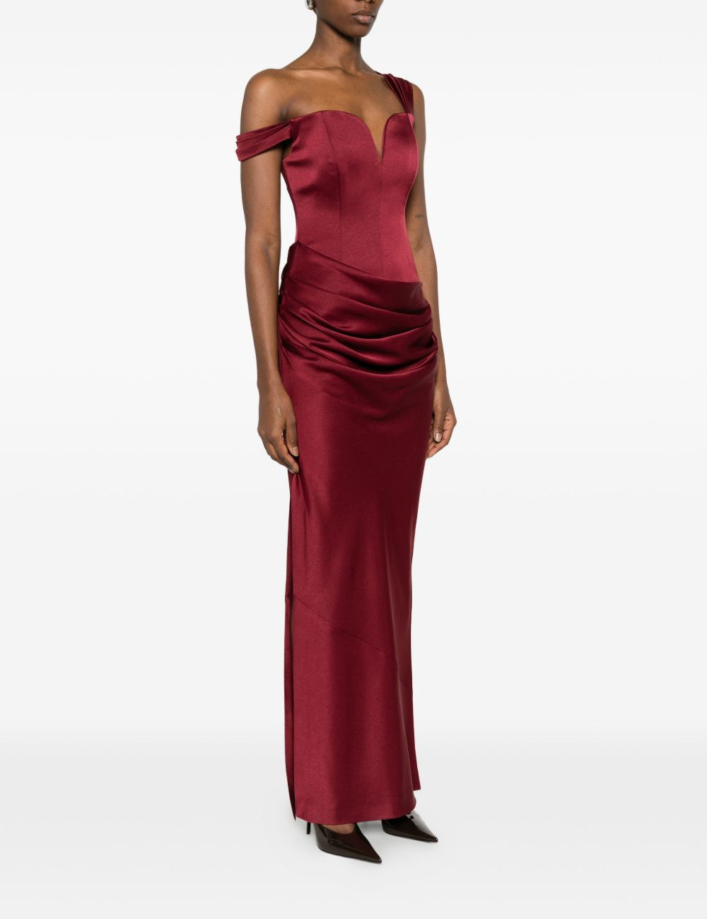 Abito maxi satinato monospalla in bordeaux Alex perry - donna 