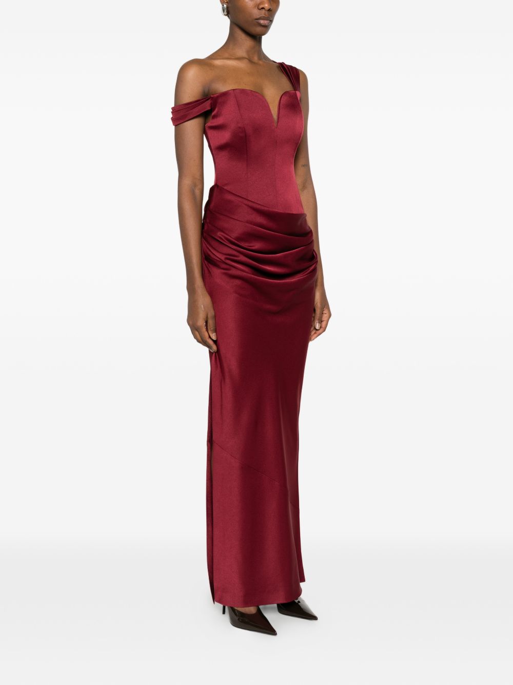 Abito maxi satinato monospalla in bordeaux Alex perry - donna 