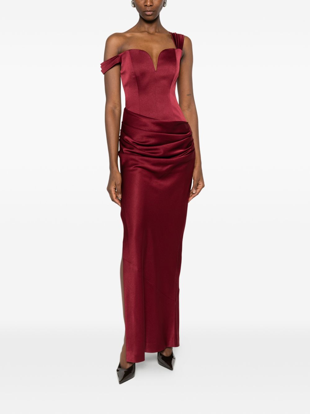 Abito maxi satinato monospalla in bordeaux Alex perry - donna 
