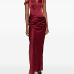 Abito maxi satinato monospalla in bordeaux Alex perry - donna 