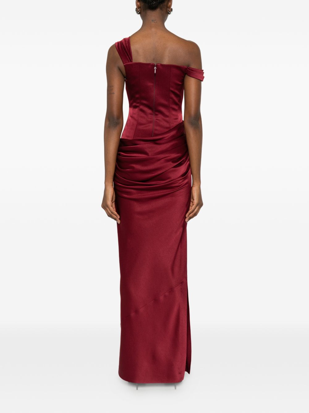 Abito maxi satinato monospalla in bordeaux Alex perry - donna 