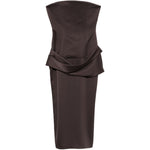 Abito drappeggiato senza spalline in marrone Alex perry - donna 
