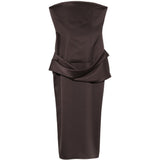 Abito drappeggiato senza spalline in marrone Alex perry - donna 