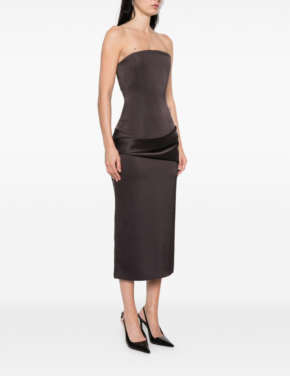 Abito drappeggiato senza spalline in marrone Alex perry - donna 