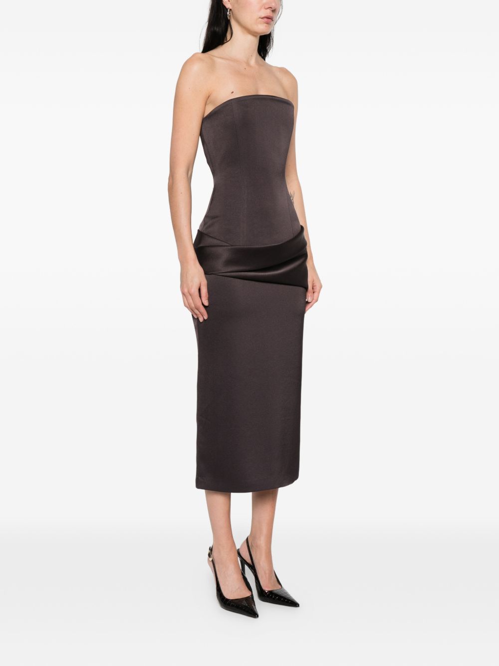 Abito drappeggiato senza spalline in marrone Alex perry - donna 