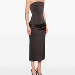 Abito drappeggiato senza spalline in marrone Alex perry - donna 