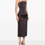 Abito drappeggiato senza spalline in marrone Alex perry - donna 