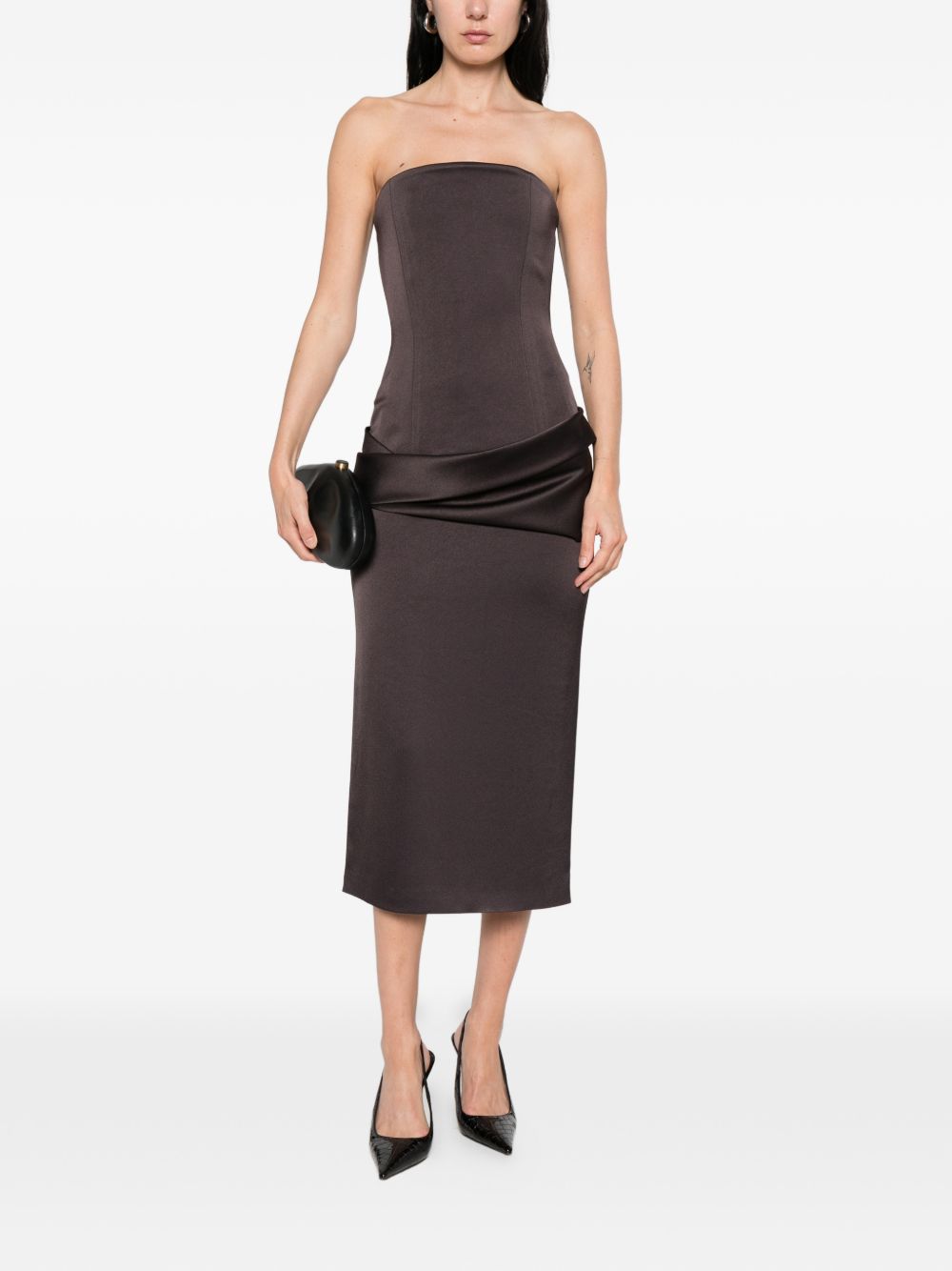 Abito drappeggiato senza spalline in marrone Alex perry - donna 