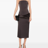 Abito drappeggiato senza spalline in marrone Alex perry - donna 