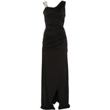 Abito lungo asimmetrico con arricciature e decorazioni di cristalli in nero Amen - donna 