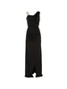 Amen Women's Black Asymmetric Long Dress with Ruching and Crystal Embellishments