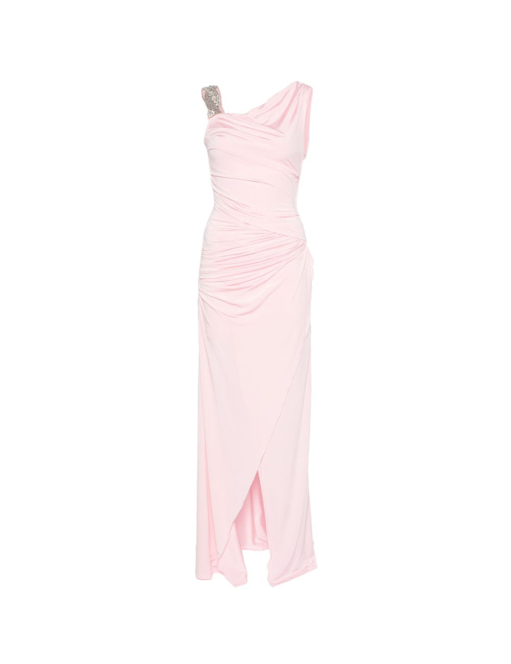 Abito lungo asimmetrico con arricciature e decorazioni di cristalli in rosa Amen - donna 