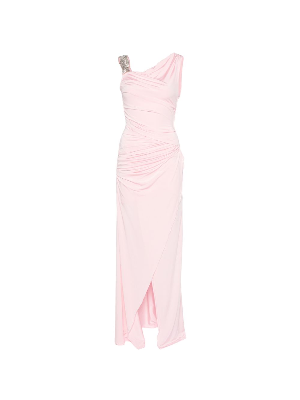 Abito lungo asimmetrico con arricciature e decorazioni di cristalli in rosa Amen - donna 