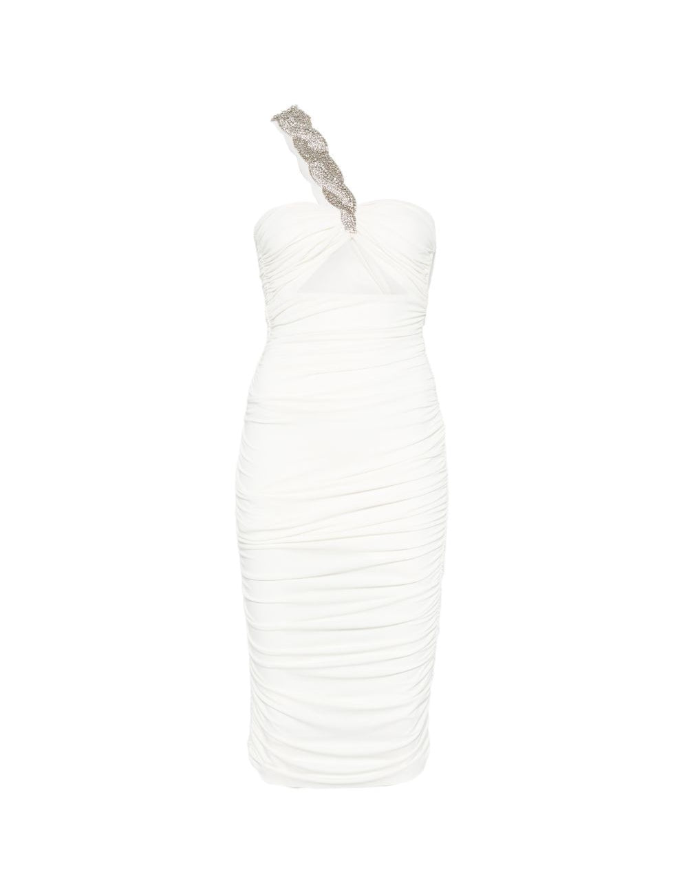 Abito midi con arricciature e decorazioni di cristalli in bianco Amen - donna 