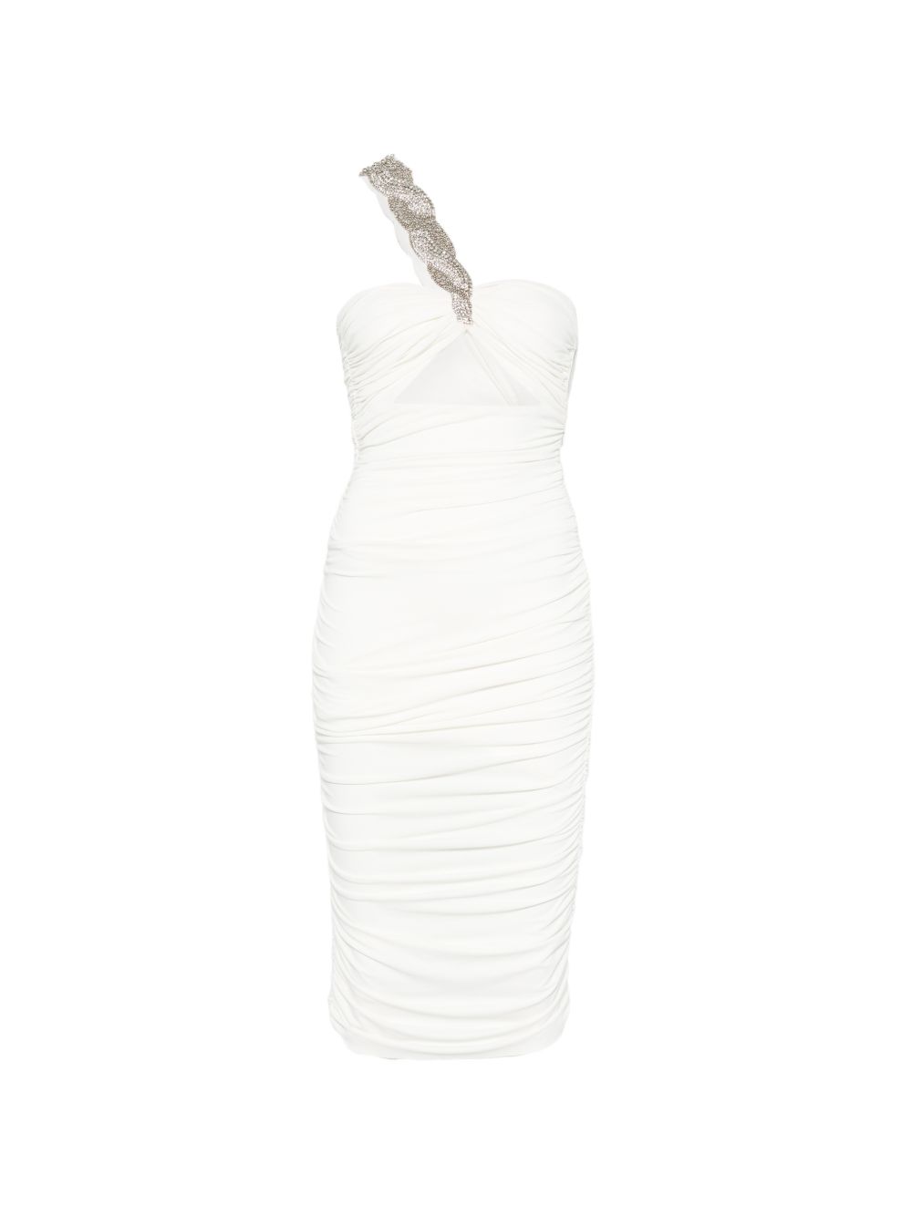 Abito midi con arricciature e decorazioni di cristalli in bianco Amen - donna 