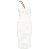 Abito midi con arricciature e decorazioni di cristalli in bianco Amen - donna 
