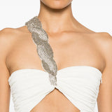 Abito midi con arricciature e decorazioni di cristalli in bianco Amen - donna 