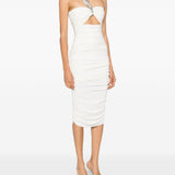 Abito midi con arricciature e decorazioni di cristalli in bianco Amen - donna 