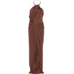 Abito lungo con collo halter in marrone Amen - donna 