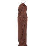Abito lungo con collo halter in marrone Amen - donna 