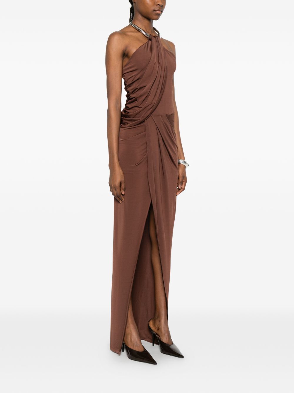 Abito lungo con collo halter in marrone Amen - donna 