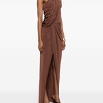 Abito lungo con collo halter in marrone Amen - donna 