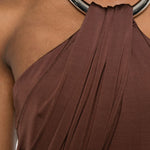 Abito lungo con collo halter in marrone Amen - donna 